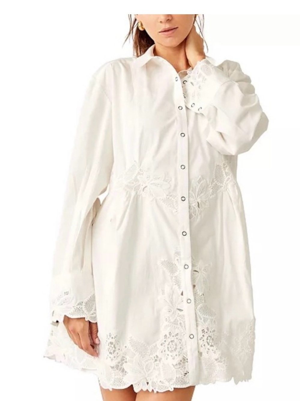 Free People Ivory Button-Front Eyelet Dress